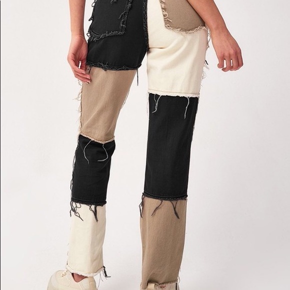 Black, white, and beige patchwork pants - Picture 4 of 4